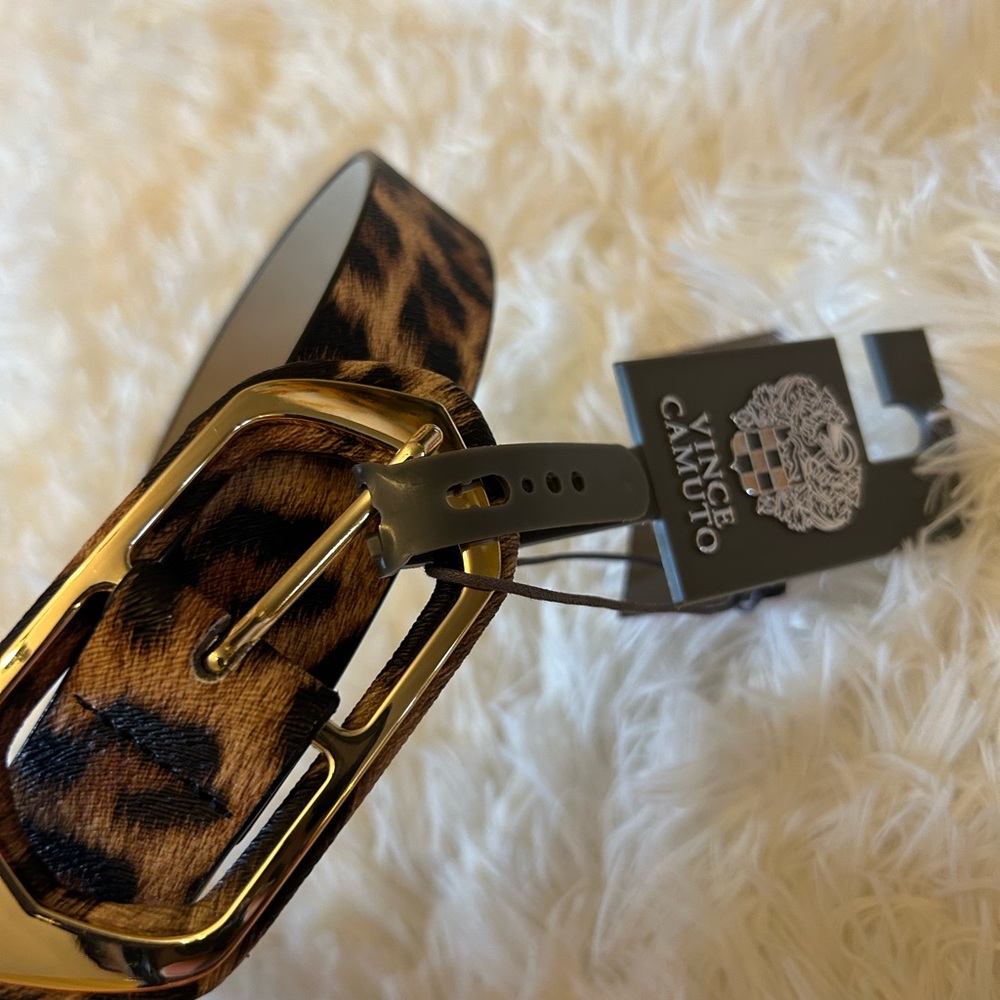 Vince Camuto Leopard Print Belt with Gold Buckle
